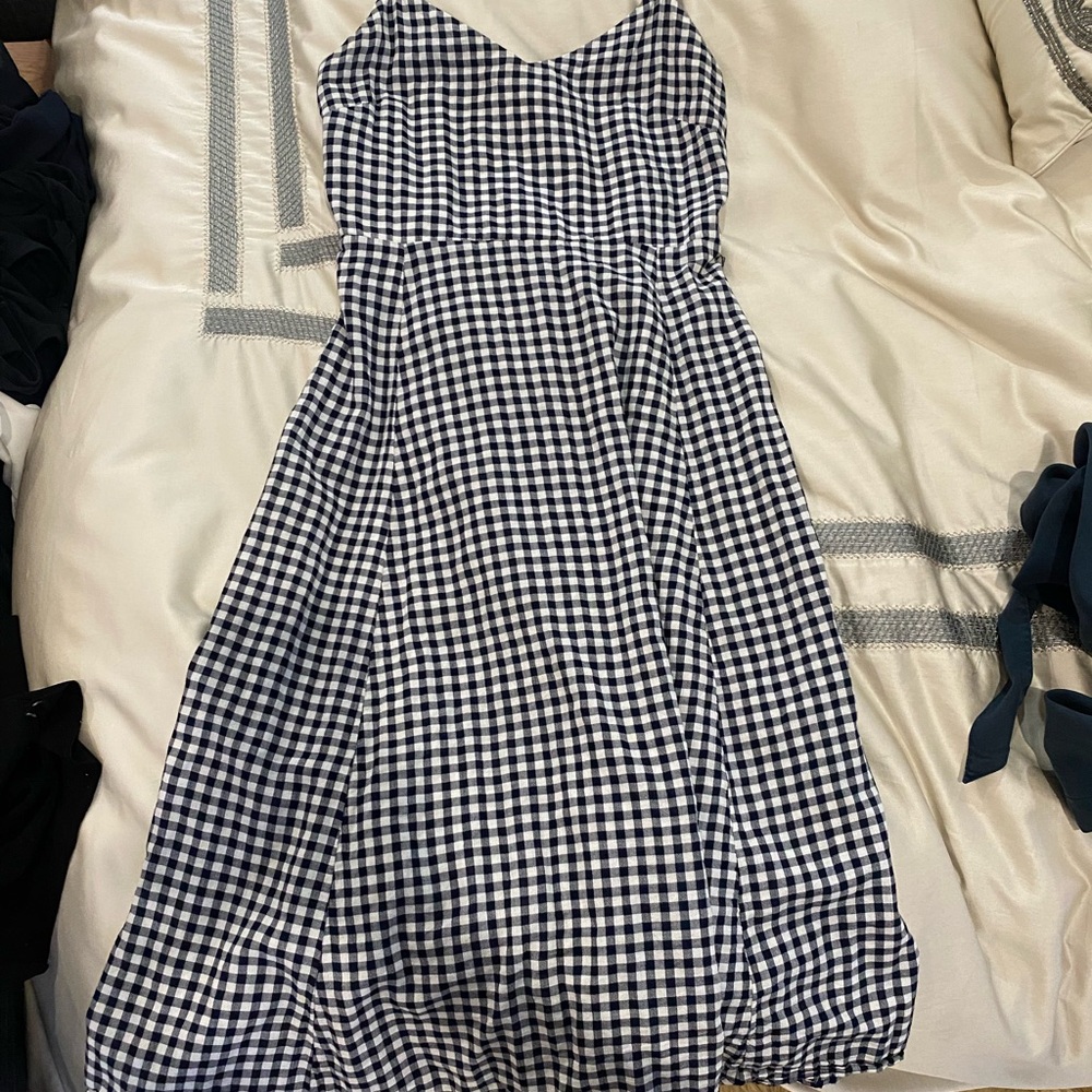 GAP Navy and White Gingham Midi Dress